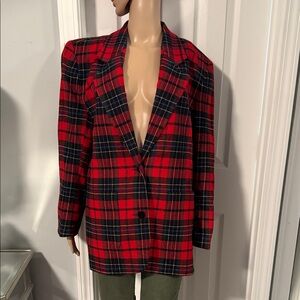 Talbots Red and Black Plaid Blazer